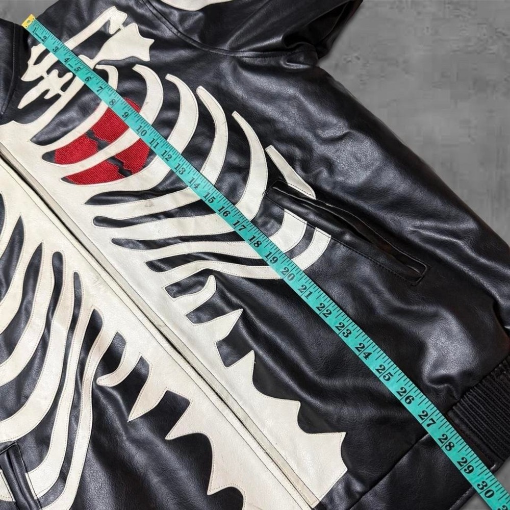 Y2k 90s Vintage Skater Grunge Oversized Skeleton Leather Zip Up Jacket - Picture 7 of 8